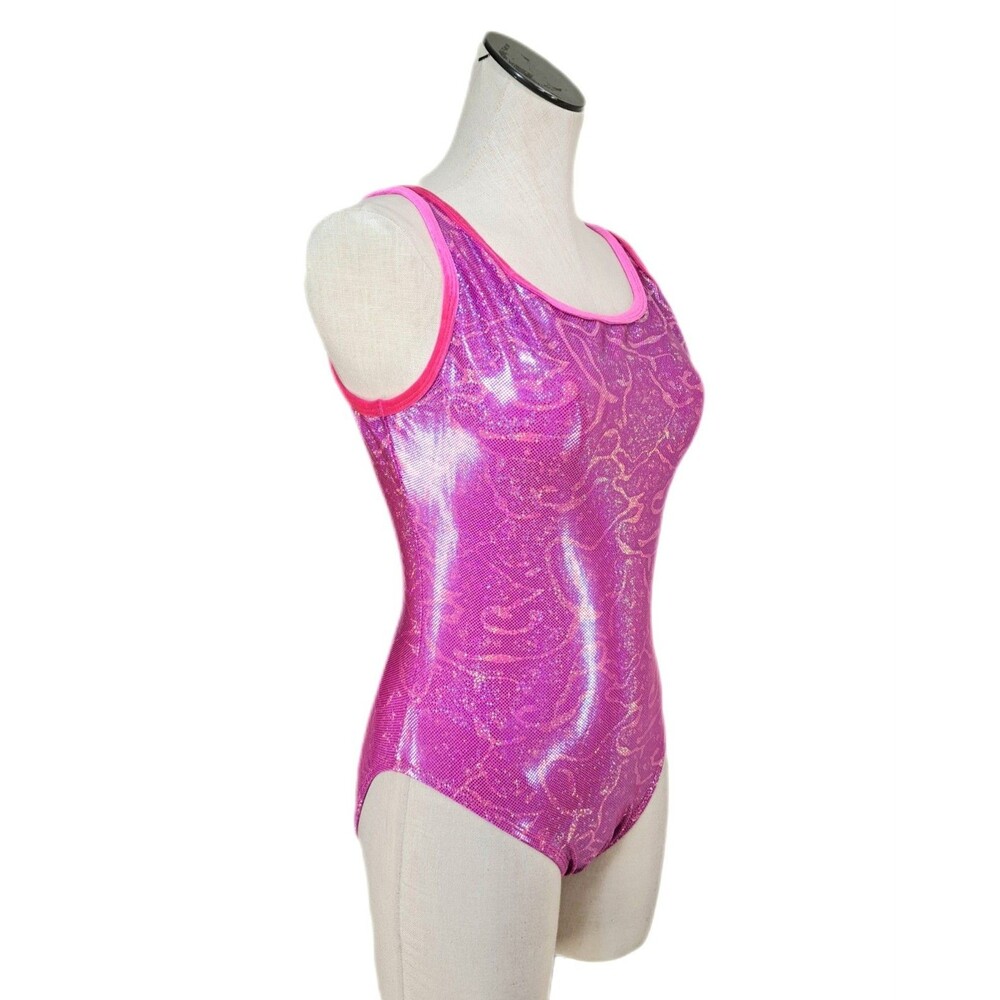 Satara VTG Holographic Abstract Keyhole Tank Leotard Pink Metallic AL Adult L